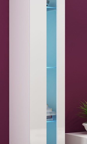 Vigo New Κρεμαστή Βιτρίνα Σαλονιού από Μοριοσανίδα με Τζάμι & Φωτισμό White / White Gloss 40x30x180cm