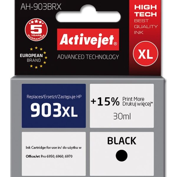 Active Jet Συμβατό Μελάνι Εκτυπωτή InkJet HP 903XL T6M15AE 950 Σελίδων 30ml Μαύρο