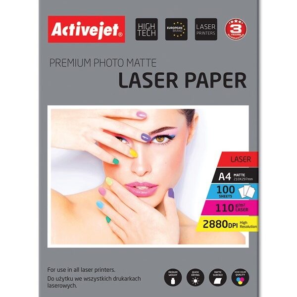 Active Jet Premium Photo Matte Φωτογραφικό Χαρτί A4 (21x30) 110gr/m² για Εκτυπωτές Laser 100 Φύλλα
