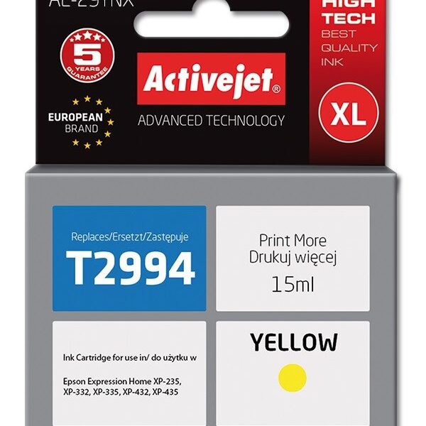 Active Jet Συμβατό Μελάνι Εκτυπωτή InkJet Epson 29XL T2994 15ml Κίτρινο 1τμχ