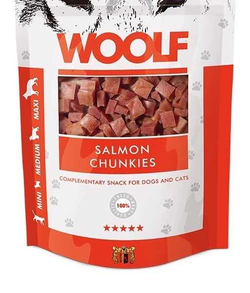 Woolf Snacks Salmon Chunkies Λιχουδιές Σκύλου χωρίς Σιτηρά & Γλουτένη με Σολομό 100gr