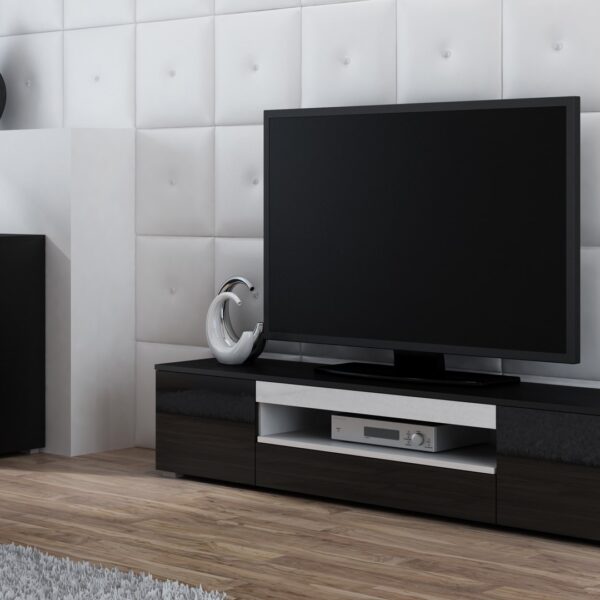 Έπιπλο Τηλεόρασης Ξύλινο Viva Black / Black Gloss + White Μ180xΠ40xΥ37cm