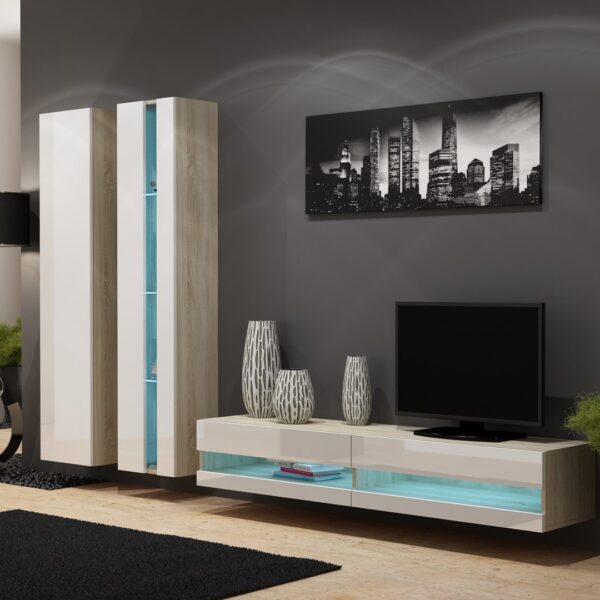 Vigo New Κρεμαστή Βιτρίνα Σαλονιού από Μοριοσανίδα με Τζάμι Sonoma / White 40x30x180cm