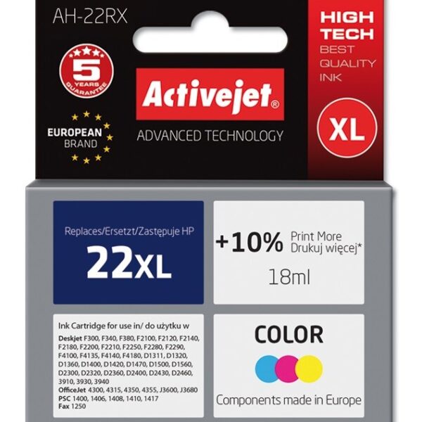 Active Jet Συμβατό Μελάνι Εκτυπωτή InkJet HP 22XL C9352A 18ml Πολλαπλό (Color)