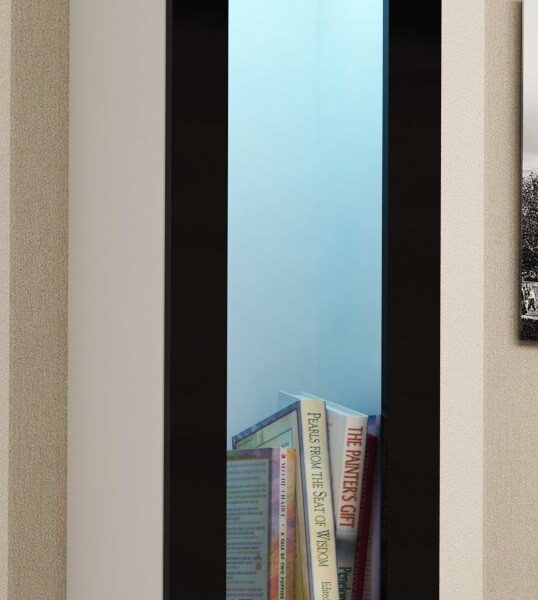 Vigo Κρεμαστή Βιτρίνα Σαλονιού από Μοριοσανίδα με Τζάμι White / Black Gloss 35x32x90cm