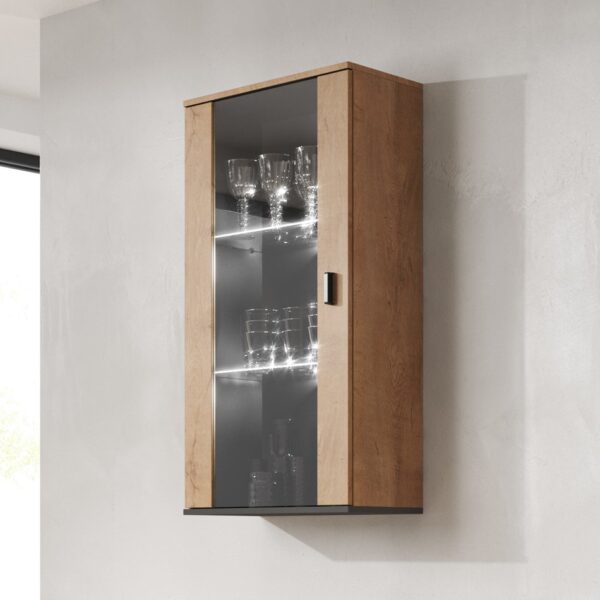 Soho Κρεμαστή Βιτρίνα Σαλονιού από Μοριοσανίδα με Τζάμι Oak / Black 60x59x124cm