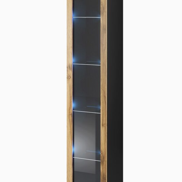 Vigo Κρεμαστή Βιτρίνα Σαλονιού από Μοριοσανίδα με Τζάμι Black / Wotan Oak 40x30x180cm