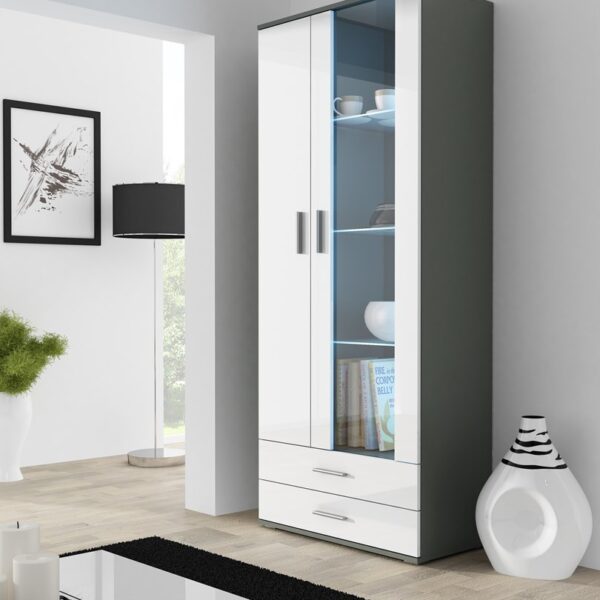 Soho Επιδαπέδια Βιτρίνα Σαλονιού από Μοριοσανίδα με Τζάμι Γκρι 41x80x192cm