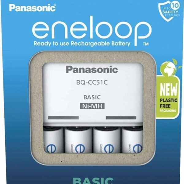 Panasonic Basic BQ-CC51 Φορτιστής 4 Μπαταριών Ni-MH Μεγέθους AA/AAA Σετ με 4x ΑΑ 2000mAh σε Λευκό χρώμα