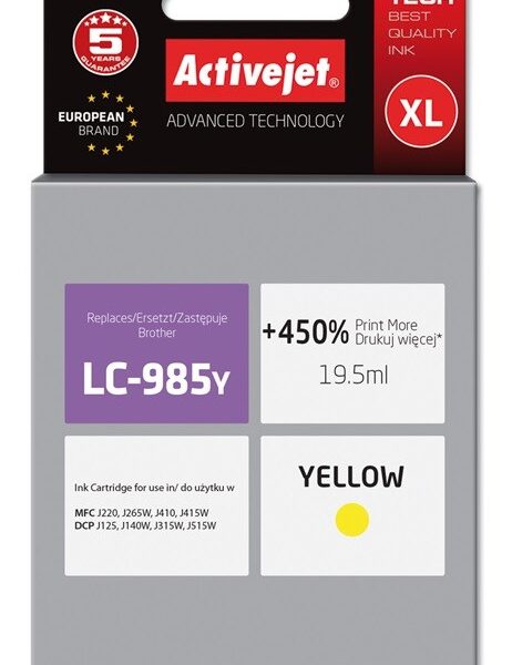 Active Jet Συμβατό Μελάνι Εκτυπωτή InkJet Brother LC-985Y 19.5ml Κίτρινο