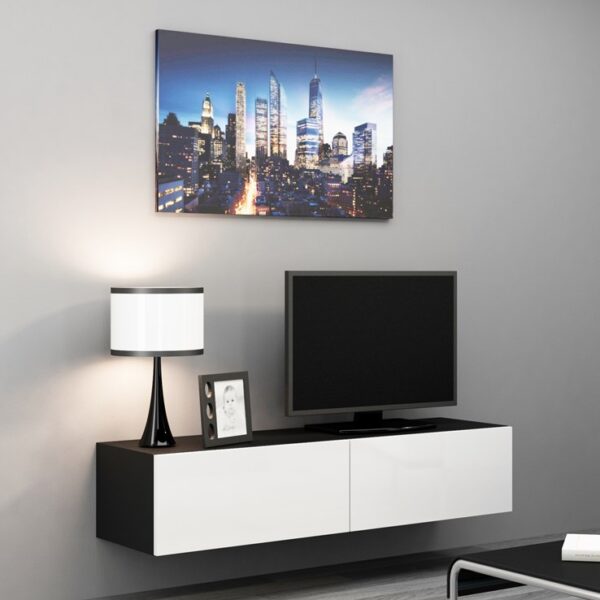 Ξύλινο Έπιπλο Τηλεόρασης Vigo Black / White Gloss Μ140xΠ30xΥ40cm