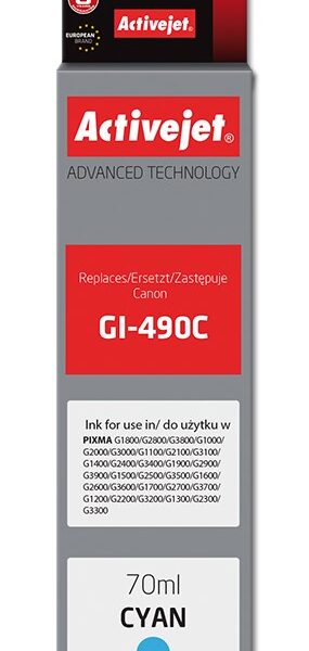 Active Jet Συμβατό Μελάνι Εκτυπωτή InkJet Canon GI-490C 70ml Κυανό