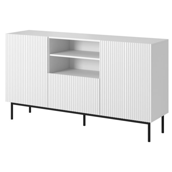 PAFOS chest of drawers on a black steel frame 150x40x90 cm white matt