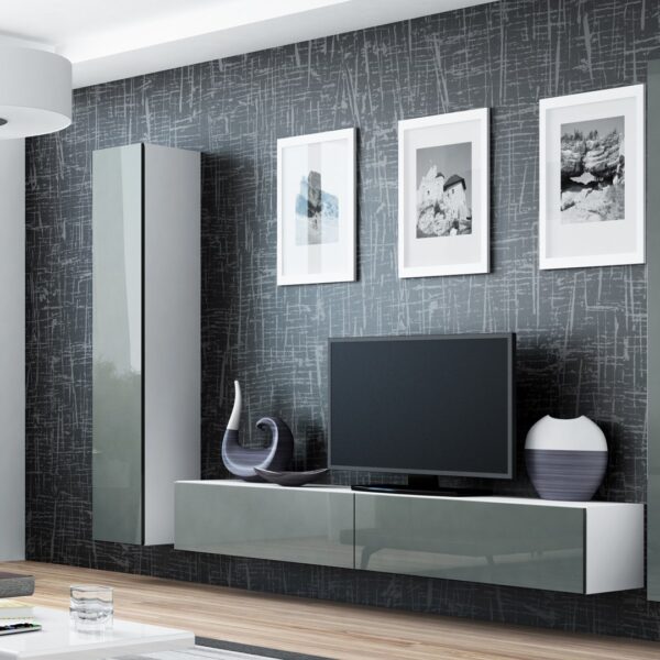 Vigo 180 Κρεμαστή Βιτρίνα Σαλονιού από Μοριοσανίδα με Τζάμι White / Grey Gloss 40x30x180cm