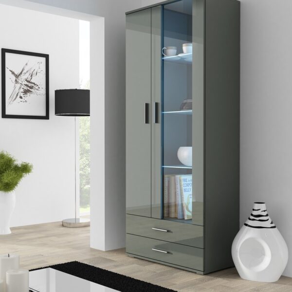 Επιδαπέδια Βιτρίνα Σαλονιού με Τζάμι Γκρι