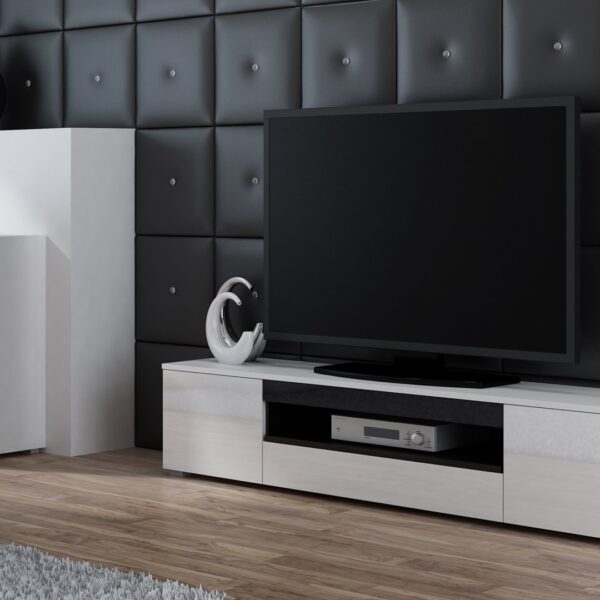 Έπιπλο Τηλεόρασης Ξύλινο Viva White / White Gloss + Black Μ180xΠ40xΥ37cm