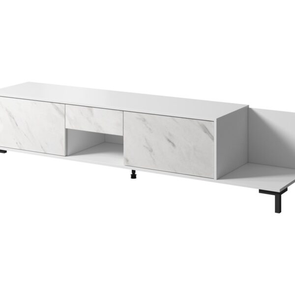 RTV Cabinet MARMO 2D1S1K 195x40x47.5 cm white matt/marble white