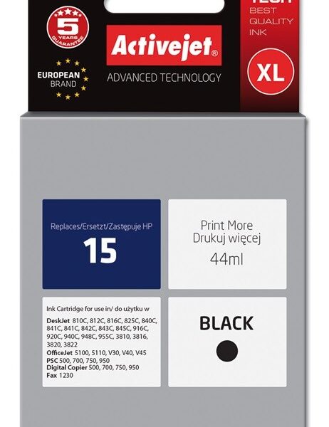 Active Jet Συμβατό Μελάνι Εκτυπωτή InkJet HP 15 C6615N 44ml Μαύρο