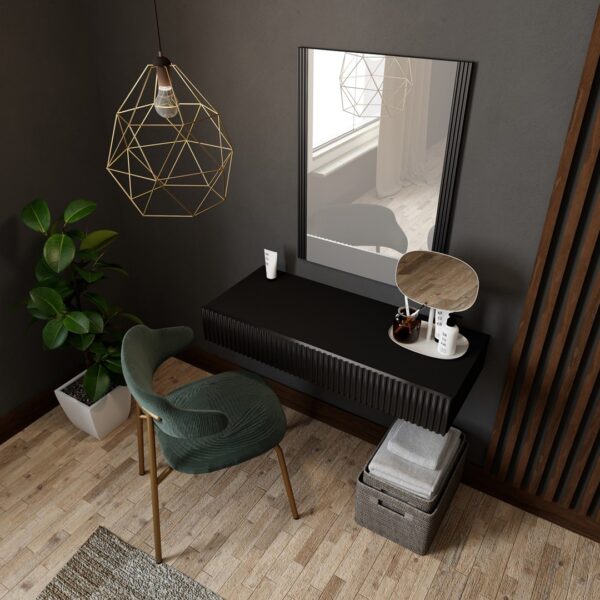 Τουαλέτα Κρεβατοκάμαρας Pafos Ξύλινη Mat Black με Καθρέπτη 80x41.6x100εκ.