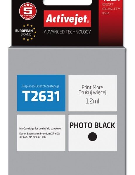 Active Jet Συμβατό Μελάνι Εκτυπωτή InkJet Epson T2631 12ml Μαύρο