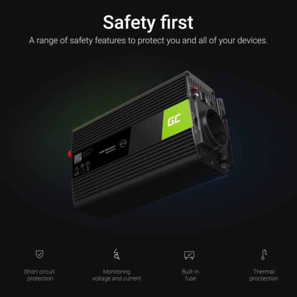 Green Cell Inverter Αυτοκινήτου Τροποποιημένου Ημιτόνου 2000W για Μετατροπή 12V DC σε 230V AC με 1xUSB
