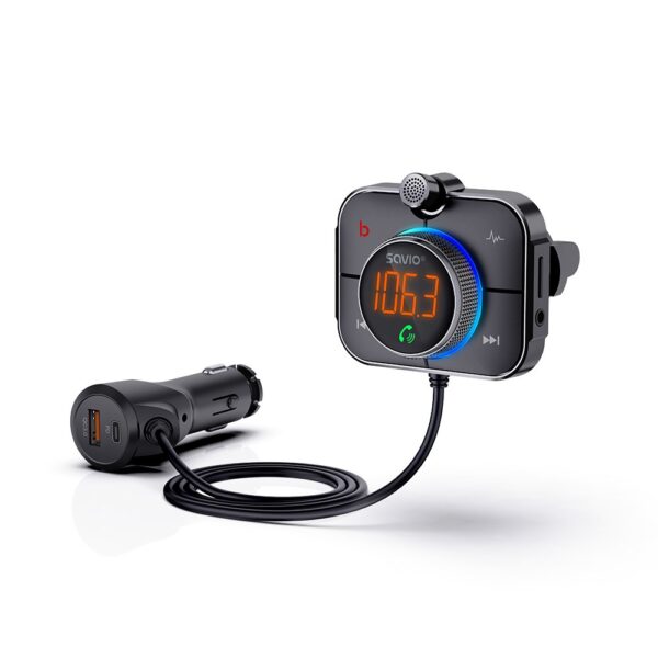 Savio FM Transmitter Αυτοκινήτου TR-14 με AUX / Bluetooth / MicroSD / Type-C / USB