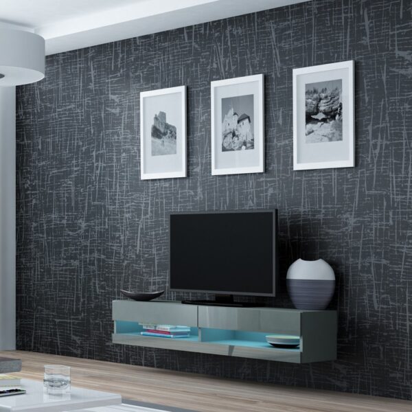Ξύλινο Έπιπλο Τηλεόρασης Vigo New με Φωτισμό LED Grey / Grey Gloss Μ140xΠ30xΥ40cm