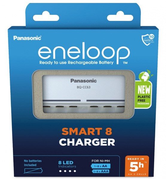 Panasonic Eneloop 8 Slots BQ-CC63 Φορτιστής 8 Μπαταριών Ni-MH Μεγέθους AA/AAA σε Λευκό χρώμα (EKO PACK)