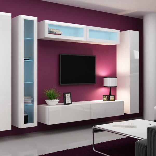 Vigo 180 Κρεμαστή Βιτρίνα Σαλονιού από Μοριοσανίδα με Τζάμι White / White Gloss 40x30x180cm