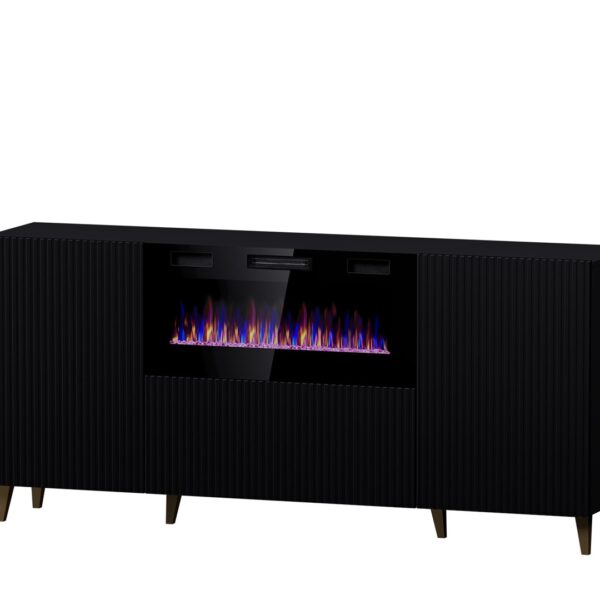 PAFOS chest of drawers with electric fireplace 180x42x82 cm matte black
