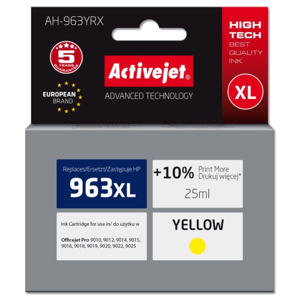 Active Jet Συμβατό Μελάνι Εκτυπωτή InkJet HP 963XL 3JA29AE 1760 Σελίδων 25ml Κίτρινο
