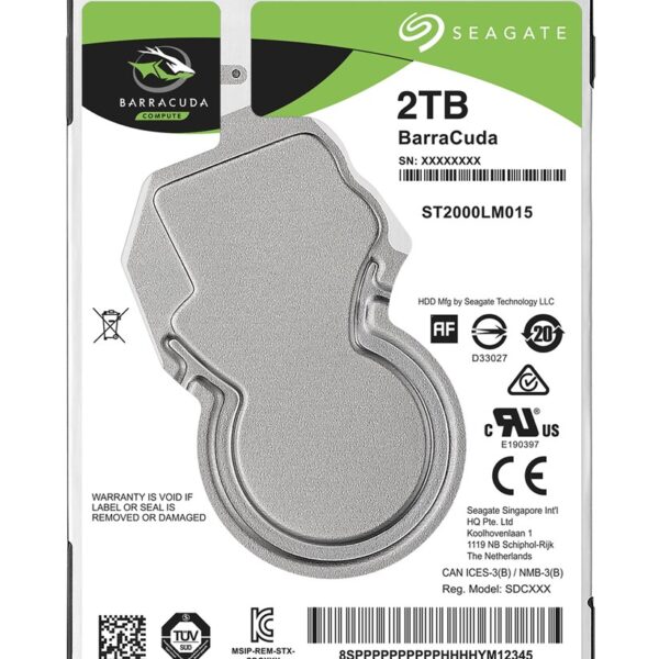 Seagate BarraCuda internal hard drive 2 TB 5400 RPM 128 MB 2.5" Serial ATA III (ST2000LM015)