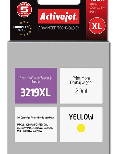 Active Jet Συμβατό Μελάνι Εκτυπωτή InkJet Brother LC-3219 YXL 20ml Κίτρινο 1τμχ