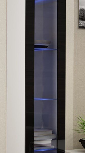 Vigo 180 Επιδαπέδια Βιτρίνα Σαλονιού από Μοριοσανίδα με Τζάμι & Φωτισμό White / Black Gloss 40x30x180cm