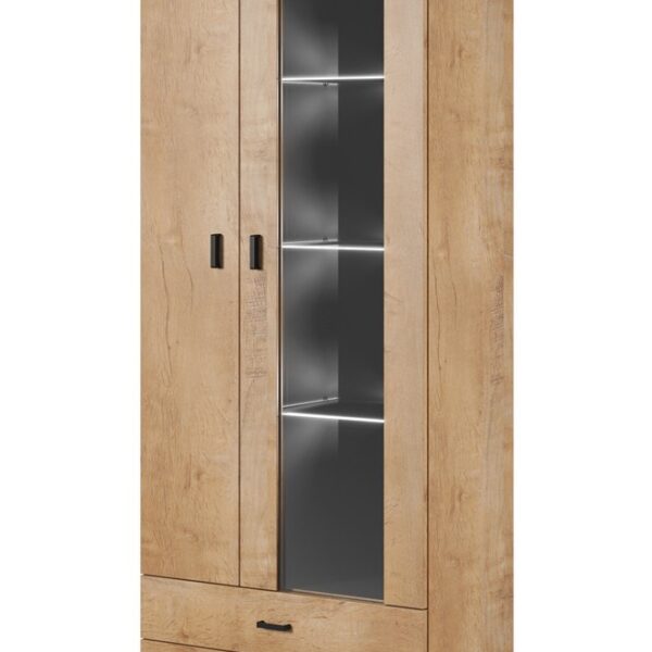 Επιδαπέδια Βιτρίνα Σαλονιού με Τζάμι Λευκή Βελανιδιά/Μαύρο