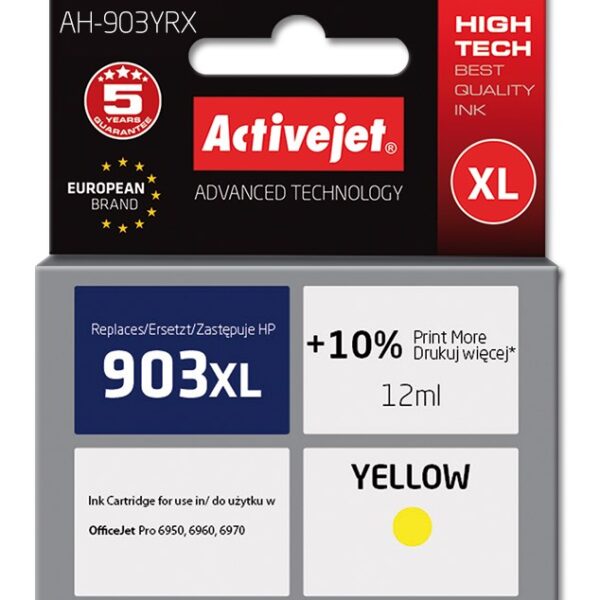 Active Jet Συμβατό Μελάνι Εκτυπωτή InkJet HP 903XL T6M11AE 900 Σελίδων 12ml Κίτρινο