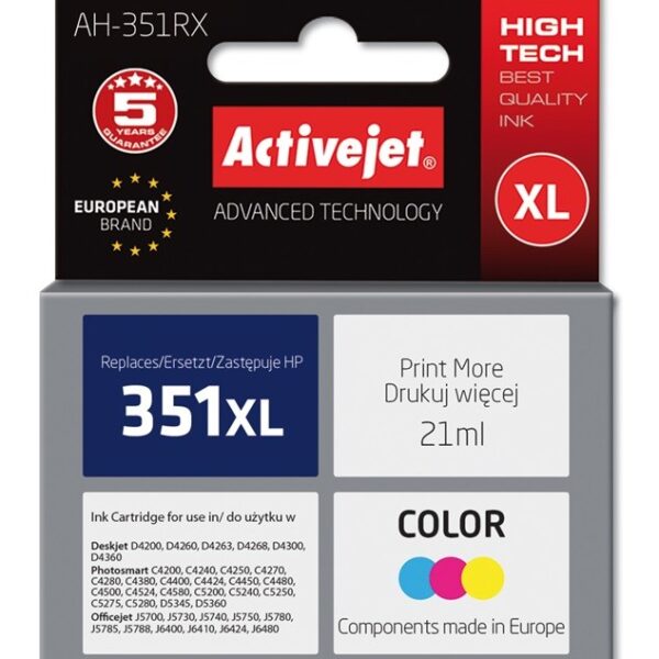 Active Jet Συμβατό Μελάνι Εκτυπωτή InkJet HP 351XL CB338EE 21ml Πολλαπλό (Color)