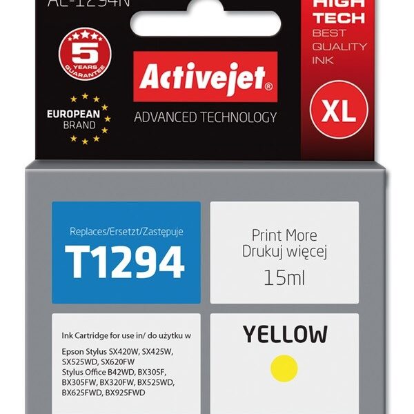 Active Jet Συμβατό Μελάνι Εκτυπωτή InkJet Epson T1294 15ml Κίτρινο