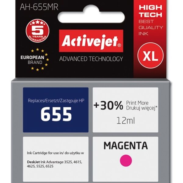 Active Jet Συμβατό Μελάνι Εκτυπωτή InkJet HP 655 CZ111AE 600 Σελίδων 12ml Ματζέντα