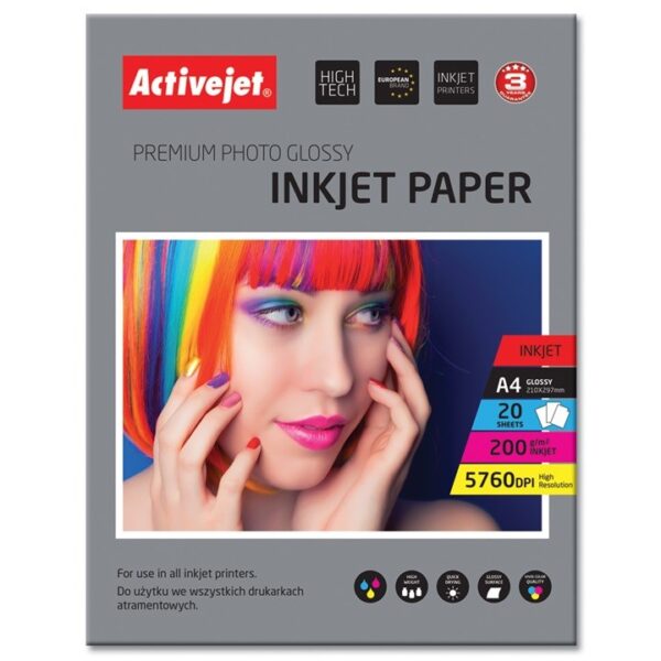 Active Jet Φωτογραφικό Χαρτί Gloss A4 (21x30) 200gr/m² για Εκτυπωτές Inkjet 20 Φύλλα
