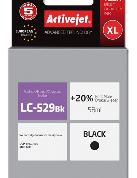 Active Jet Συμβατό Μελάνι Εκτυπωτή InkJet Brother LC-529BK 58ml Μαύρο