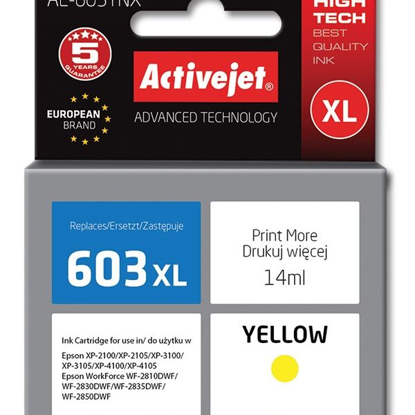 Active Jet Συμβατό Μελάνι Εκτυπωτή InkJet Epson 603XL T03A44 14ml Κίτρινο