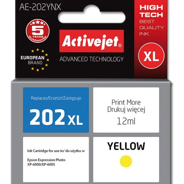 Active Jet Συμβατό Μελάνι Εκτυπωτή InkJet Epson 202XL H44010 12ml Κίτρινο