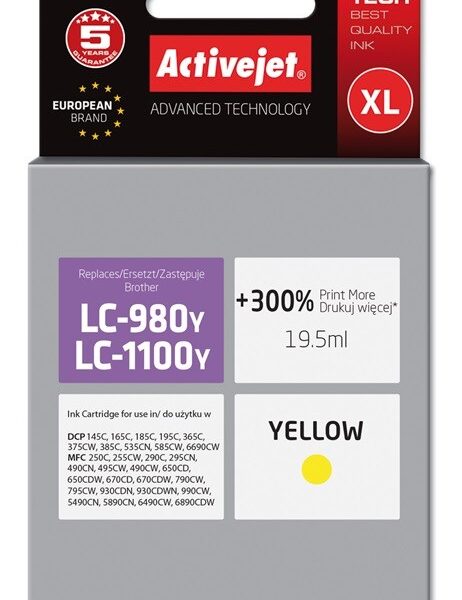 Active Jet Συμβατό Μελάνι Εκτυπωτή InkJet Brother LC-1100Y/LC-980Y 19.5ml Κίτρινο