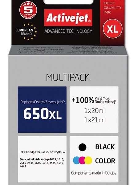Active Jet Συμβατό Μελάνι Εκτυπωτή InkJet HP 650XL CZ102AE/CZ101AE 20ml Πολλαπλό (Color) / Μαύρο