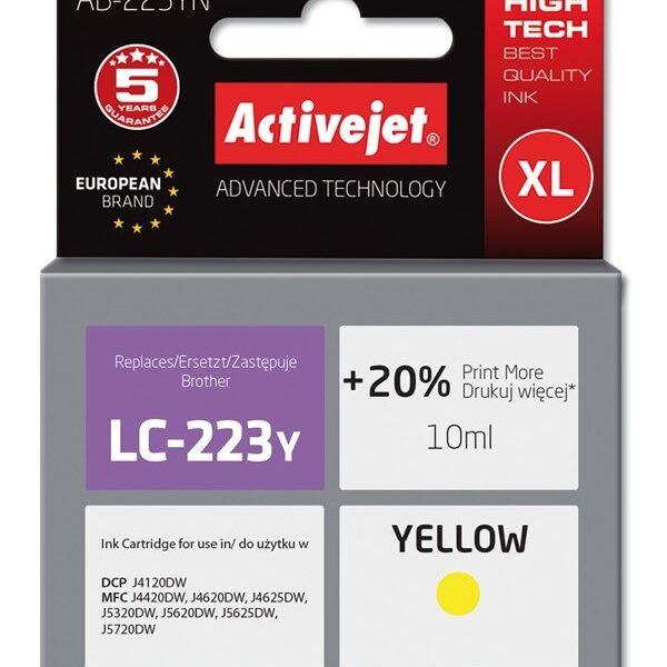 Active Jet Συμβατό Μελάνι Εκτυπωτή InkJet Brother LC-223Y 10ml Κίτρινο