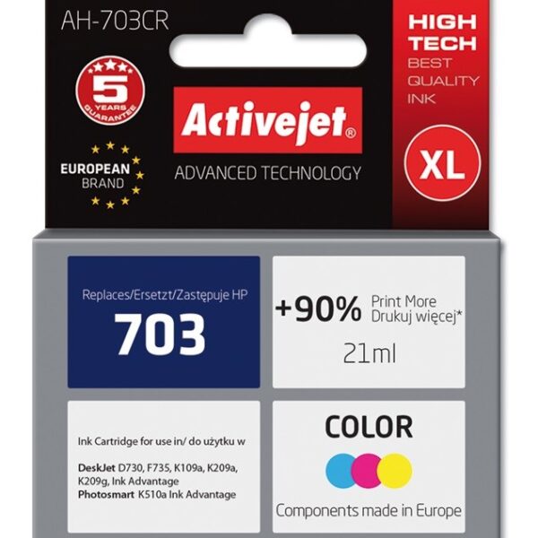 Active Jet Συμβατό Μελάνι Εκτυπωτή InkJet HP 703 CD888AE 470 Σελίδων 21ml Πολλαπλό (Color)