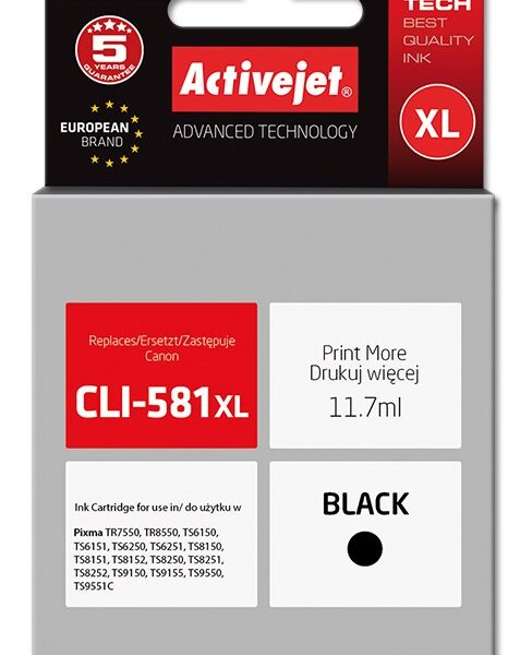 Active Jet Συμβατό Μελάνι Εκτυπωτή InkJet Canon CLI-581XL 11.7ml Μαύρο 1τμχ
