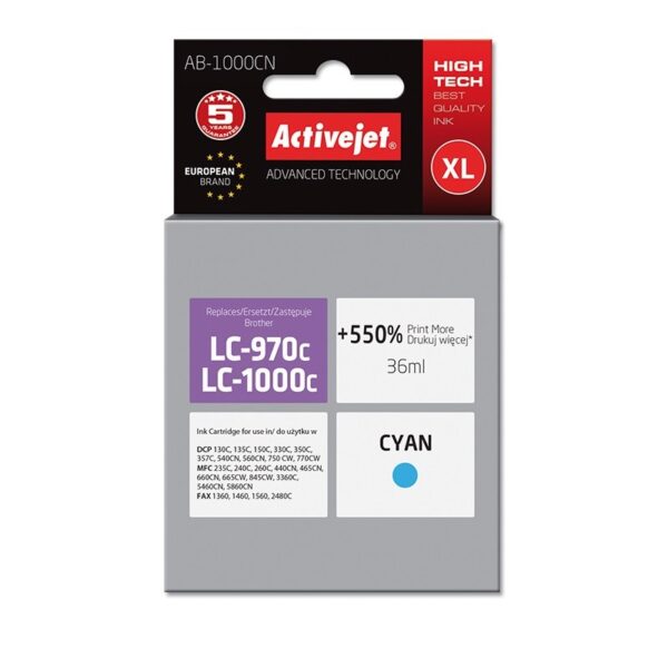 Active Jet Συμβατό Μελάνι Εκτυπωτή InkJet Brother LC-1000C/LC-970C 36ml Κυανό