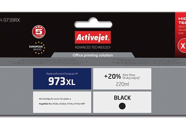 Active Jet Συμβατό Μελάνι Εκτυπωτή InkJet HP 973XL L0S07AE 220ml Μαύρο
